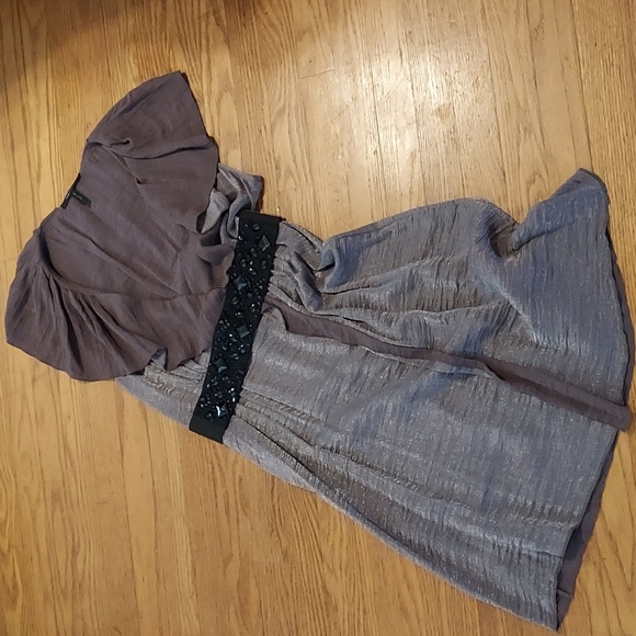 BCBGMaxAzria Dresses & Skirts - BCBGMAXAZRIA Double Ruffle Sheen Dress with Embellished Stretch Belt